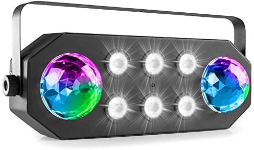 BeamZ StrobeMoon Jeu de Lumière 2 en 1 - Effets Colorés et Fonction Stroboscopique, Mode Autonome ou Détection du Son, Shows Préprogrammés, Télécommande, Idéal pour Animer vos Soirées