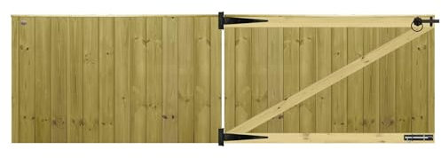 MADE TO MEASURE Wooden Double Driveway Gates Pair Bespoke Lighter Semi-Braced Framing with Interlocked Tongue & Groove Boards Flat Top Design <3ft (90cm) High x <10ft (305cm) Wide +450mm Hinge Pack