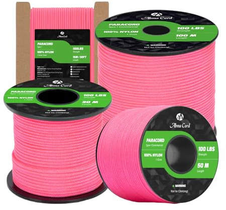 Abma Cord Paracord 2mm 100m 100% Nylon Seil Typ I Schnur mit 1 Kern Allzweckseil - Max. 45kg (100lbs) - Neon Pink