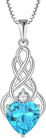 FJ Unendlichkeit Keltischer Knoten Kette Damen 925 Sterling Silber Geburtsstein Anhänger Irischer Glücksschmuck Geschenke für Frauen Mutter Freundin Mama