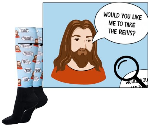 CHEVAUX Equestrian Boot Socks for Horse Riders w Padded Foot, Tall Horse Socks, Equestrian Gifts, Riding Apparel (Jesus Take the Reins) 1 Pair
