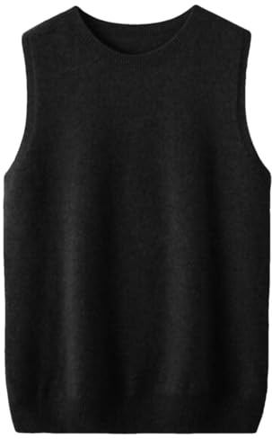 Suéter sin mangas de cuello redondo para mujer, básico, de punto, para otoño e invierno, de lana, casual, de color sólido, chaleco, parte superior tejida, negro