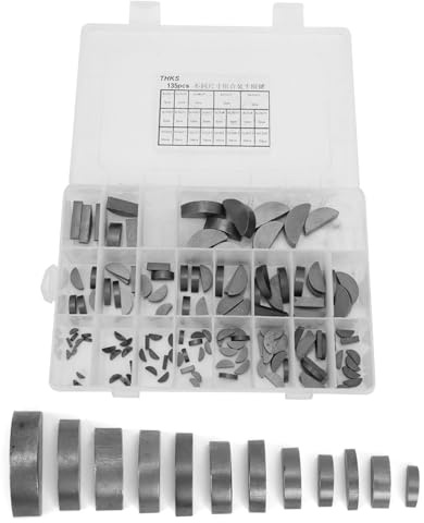 135 Stück Federkeile Sortiment Set, 21 Größen Edelstahl Halbmond Paßfeder Set Halbrunder Scheibenfeder Schwungrad Riemenscheibe Kurbelwellen Sortiment Kit mit Aufbewahrungsbox