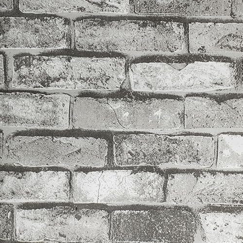 Camiraft Rustic Grey Brick Effect Wallpaper 3D Grey Brick Wall Effect Non-Woven Fabric Pattern Anti-Fouling Texture Wallpape Vintage Slate 9.5m* 0.53m
