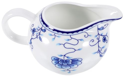 Ciieeo Saucière traditionnelle en porcelaine bleue et blanche avec poignée pour salade, lait, café