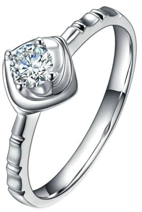 Frauen Ringe Vintage, Verlobungsring Platin 950 Lab Diamant 0.2CT H Rundschliff VVS mit Größe 63 (20.1) Gravur für Jahrestag