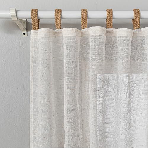 MYSKY HOME Vorhang Leinenoptik Gardinen mit Schlaufen Gardine Boho Wohnzimmer Modern Vorhänge Kurz Boho Natürlicher Stil 2er Set H 160 x B 140 cm Geeignet für Kinderzimmer und Schlafzimmer, Beige