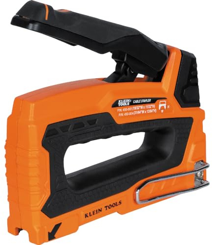 Klein Tools 45001 Heavy Duty Staple Gun, Loose Cable Stapler for Voice and Data Cable, Fits 13/64-Inch to 19/32-Inch Insulated Staples
