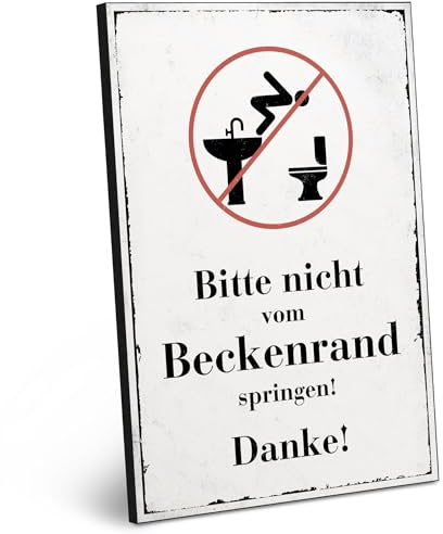 ARTFAVES® Holzbild mit Spruch - Bitte Nicht vom Beckenrand springen | modernes Holzschild schwarz-Weiss zur Dekoration oder als Geschenk zum Thema Bad/Badezimmer/WC/Toilette