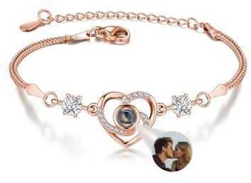 Zysta Projektion Armband Foto Personalisiert Mit Bild im Stein Herz Armkette 100 Sprachen Ich Liebe Dich für Frauen Freundin