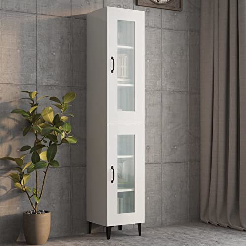 Homgoday Armario de Pared Colgante Blanco Brillante 34,5x34x90 cm, Armario Estante Flotante Almacenaje Salón Sala de Estar Baño Cocina Hogar Muebles Decoración Armario Colgante Auxiliar Aparadores