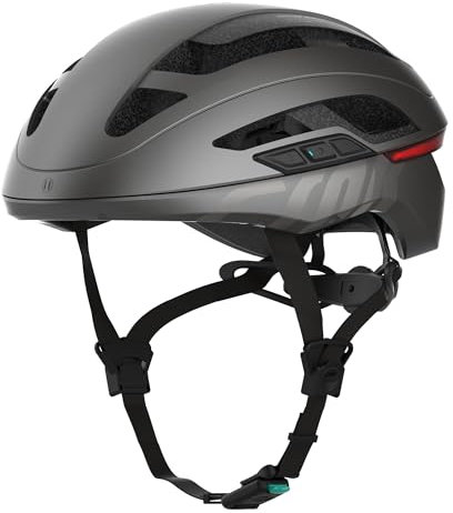CRNK Angler Alpha Fahrradhelm – Unisex E-Bike & Rennrad Helm mit LED Blinker, Bremslicht & Rücklicht – Integrierte Bluetooth Kopfhörer & Mikrofon – Aerodynamisch, Leicht & Belüftet - Schwarz - L