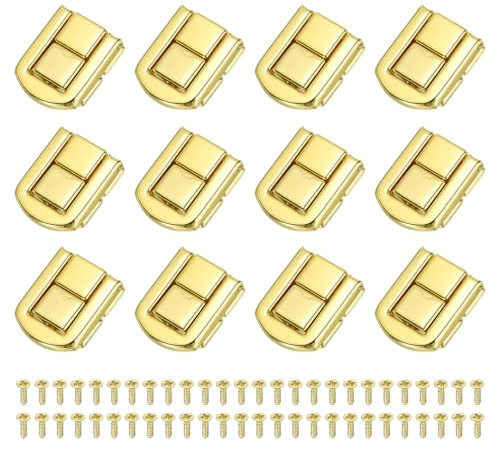 PATIKIL Toggle Catch Lock 1 x 0.8, 12Pack Metal Hasp Latch Rectangle Retro Style Clasp Latch for Jewellery Box Decoration Suitcase Toolbox, Gold