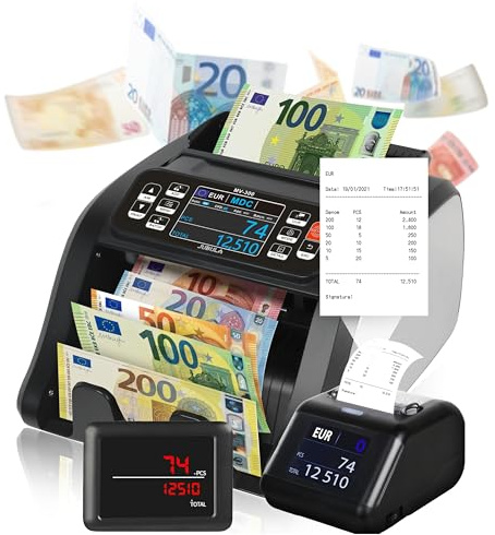 Jubula MV-300 Macchina conta banconote professionale a denominazione mista + Stampante Termica Jubula MPR-1 | EUR, USD, GBP | Macchina conta soldi | Contabanconote professionale miste | Contasoldi