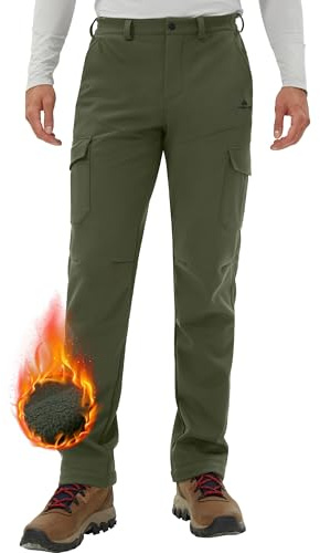Pantalón Pioneer Camp para hombre, impermeable, tipo cargo, térmico, transpirable, forrado, con protección contra el viento, de invierno, para exteriores, con 5 bolsillos utilitarios, verde, XXL