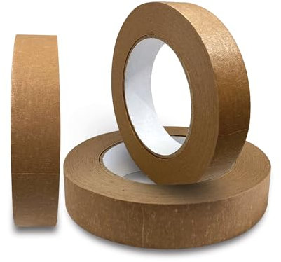JeeJaan® 3 rotoli di nastro adesivo in carta kraft marrone, 25 mm x 50 m, ideale per mascheratura, decorazione e imballaggio
