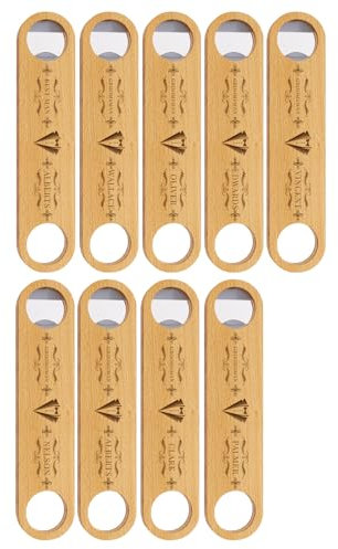 9PCS Personalised Wooden Bottle Opener,Groomsmen Best Man Gifts for Wedding Bachelor Party,Engraved Gifts for Father, Grandfather, Bartender, Customised Patterns and Text.Bar Blades Bottle Opener.