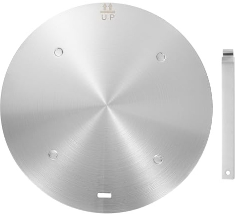 sourcing map Plaque diffuseur de chaleur pour cuisinière à gaz de 27,9 cm, plaque adaptateur à induction avec poignée amovible, protection pour ustensiles de cuisine, décongélation, ton argenté