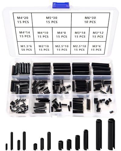 YIXISI 225 Pezzi 13 Dimensioni M1.5 / M2 / M2.5 / M3 / M4 / M5 / M6 Rotoli Perni Intaglio Molla Kit, Perni a Molla Scanalati, Kit Perni a Molla Divisi, per Riparazione Automobilistica