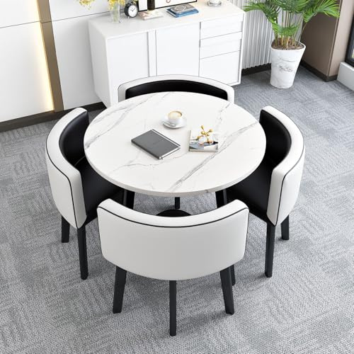 WNRLL Juego de Mesa de Comedor Redonda/Cuadrada con sillas, Mesa de conferencias Moderna y Juego de 4 sillas,combinación de Mesa recepción y Silla,006,90X90X75CM