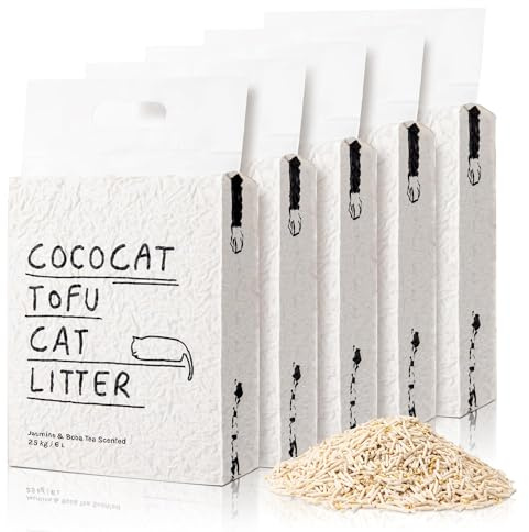 Cococat Tofu Cat Litter (5x2.5kg/6L bag) Strong Clumping, Flushable, Dust-free, Easy Scooping, Biodegradable, Jasmine Milk Tea Scent For Excellent Odour Control