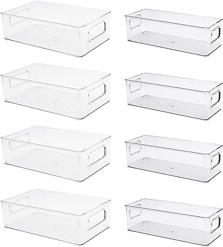 TESIN 8er Set Kühlschrank Organizer, Stapelbare Aufbewahrungsbox | Fridge Küche Durchsichtig Stapelbare Aufbewahrungsbox mit Griff, Organisation für Fridge Kühlschrank, Schränke