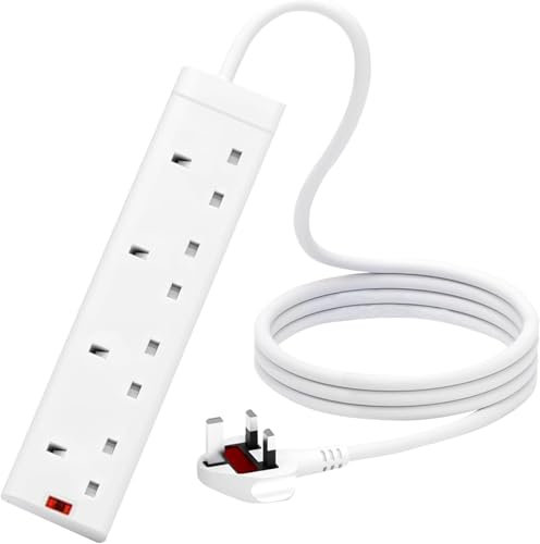 4 Way Extension Lead 3M UK Plug Extension Socket, 3 Metre Electric Extension Cable, Multi Plug Power Strip Extension Cord – Wall Mountable UK Socket Extensions Mains Strip