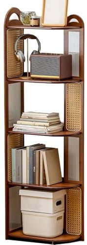 Eckschrank Wohnzimmer Vitrine Dreieckige Stabile Unterstützung Bambus- Und Acrylplattenmaterial Eckregal Mit Abnehmbarer Anschlagleiste für Küche, Bad(43.5 * 23.5 * 151CM)