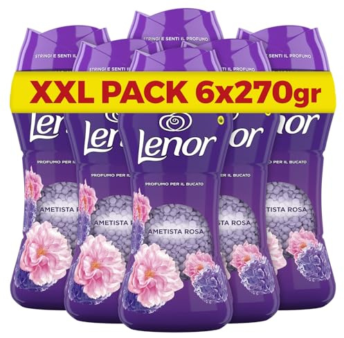 Lenor Profumatore Bucato Perle Profumate Lavatrice, Ametista Rosa, Mega Pacco 6 x 270g, Intensificatore Di Profumo