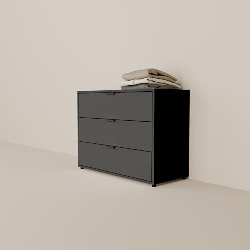 pamo Kommode schwarz - 92 x 67 x 40 cm - Schlafzimmer Kommode mit Schubladen oder als Sideboard Wohnzimmer/Flur - Hochwertige deutsche Produktion