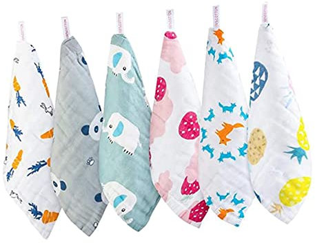 ERINGOGO 6piezas Toalla Cuadrada Pequeña De Algodón Para Bebés Suave y Absorbente Para Recién Nacidos Aleatorios