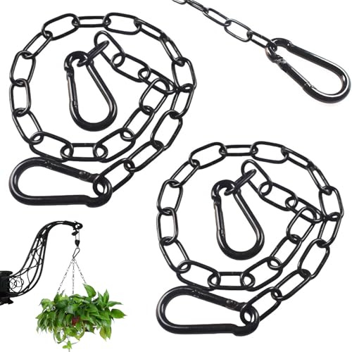 2 PCS Gate Chain Lock, 20 Inch Heavy Duty Stainless Steel Chains with 2 Detachable Carabiners Link Gate Latches for Outdoor Fences Pet Cage Horse Goat (Black)