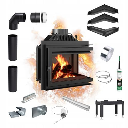 KRATKI Kamineinsatz Holzofen Gusseisen Simple Rechts 8kW BImSchV 2 Einbausatz EEK A
