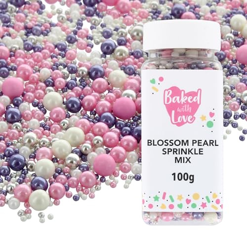 Baked with Love 100g Pink, Purple & Silver Sprinkles | Edible Sugar Pearls, Resealable Bottle, Decorates 2 Cakes Or 24 Cupcakes, Assorted Sizes For Impact