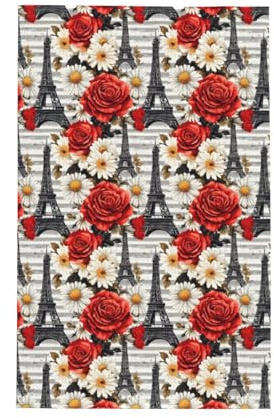 Novastar Toallas de cocina, toallas suaves y absorbentes para secado de cocina, diseño de la torre Eiffel con margaritas rosas, toalla de mano para decoración del hogar con cordón