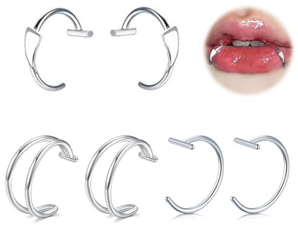 MODRSA Fake Lip Piercing Fake Lip Ring Cuffs Clip on Faux Snake Bites Hoops Non Piercings Jewelry Silver for Halloween Jewelry Clip Double Hoop