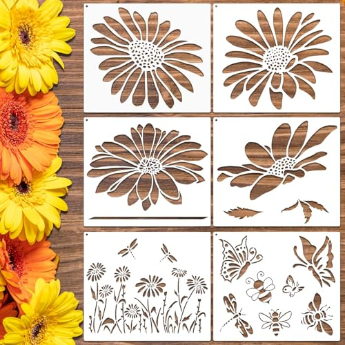 6 Stück wiederverwendbare Blumenschablonen, nützliche Wandschablonen zum Malen, große Musterschablonen zum Basteln, wiederverwendbar, perfekt Blumen Schablonen für Malerei auf Wänden