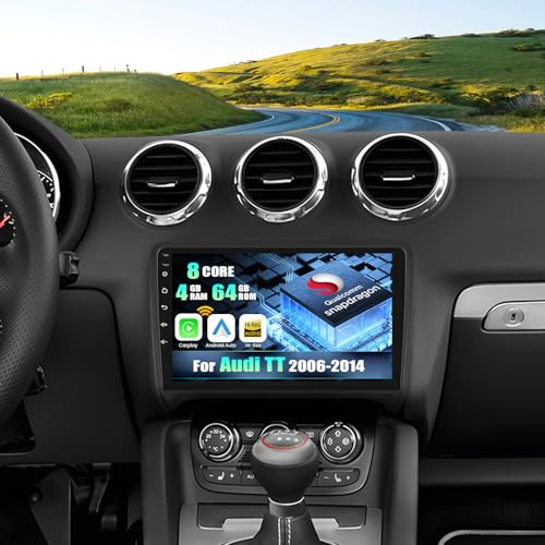 CAMECHO Qualcomm 8 Core 4G+64G Android 15 Autoradio para Audi TT MK2 8J,Doble DIN Radio con 9 Touchscreen Soporta CarPlay,Dual WiFi,GPS,Bluetooth5.1, Dolby/Hi-Res+Cámara Trasera