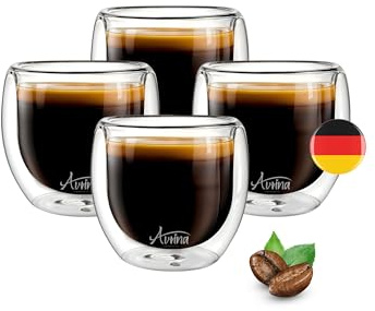 Doppelwandige Kaffeegläser – Thermoglas Doppelwandig für Heiße Getränke – Ideal als Cappuccino Gläser, Latte Macchiato Gläser, Espresso Tassen und Teegläser Doppelwandig (100ml)