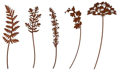 Penitue 5pcs Metal Flowers for Outside, Rustic Decorative Garden Stakes Weather-Resistant Metal Flowers Garden Decor for Yard Art Flower Bed Plant Stakes Lawn Pathway Decorations(Style 3)