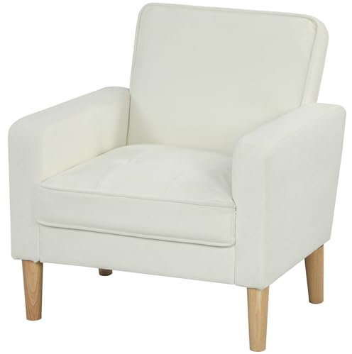 HOMCOM Loungesessel 76 cm Gepolstert Sessel Kleine Couch mit Samtoptik, Armlehne, Modernes Getuftetes Polstersessel für Kleinen Raum, Schlafzimmer, Wohnzimmer, Cremeweiß