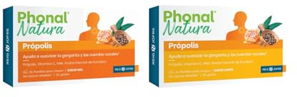 Phonal Natura Própolis Pack 2 | 48 Pastillas para la garganta Limón y Miel | Dos sabores para el cuidado de la garganta: 24 pastillas de própolis sabor limón y 24 sabor miel, con vitamina C y eucalipto.