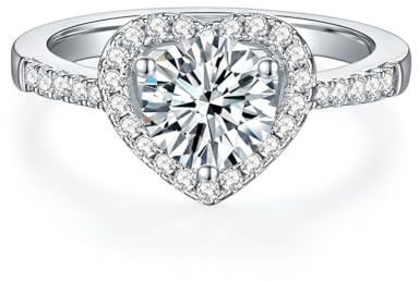 Whoiy Trauringe Echtgold 950 mit Moissanite 1ct, Hochzeits Ring Platin Herz Ehering Gold für Damen Gr. 62 (19.7)
