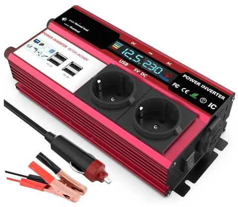 Inversor Onda Pura Convertidor Inversor Corriente 3000 W O 4000 W De Potencia Máxima Para Coche Caravana Barco 500 W O 800 W, CC De 12 V O 24 V A 120 V O 220 V Enchufe Europeo(500W-Red-3000W)