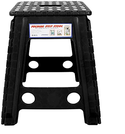 Phefop Sgabello Pieghevole Portatile per Adulti, Sedia Pieghevole in Plastica Antiscivolo con Fibbia di Sicurezza, Sgabello Salvaspazio per Soggiorno, (punto bianco nero carbone)