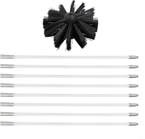 Ehlivhall Chimney Cleaning Brush for 4 Inch Flue with 8 Flexible Rods Nylon Bristle Sweeping Tool for Wood Stoves and Fireplaces Drill Attachable