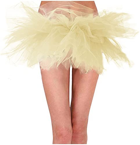 Jupe en tulle pour femme - 6 couches - Tutu - Mini jupe de ballet pour femme - Princesse classique - Jupe de ballet moelleuse, beige, L