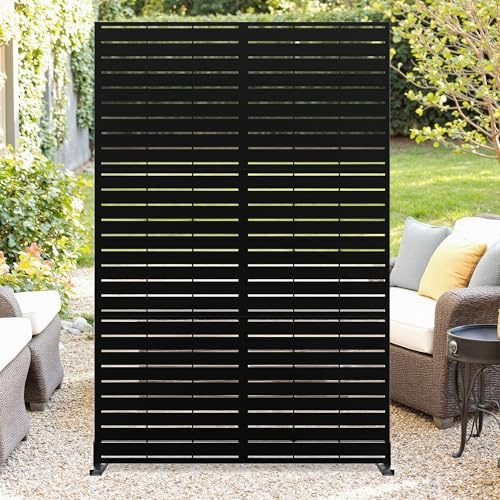 Garvee Paravent d'intimité extensionérieur en métal pour Jardin et Balcon, Panneau décoratif autoportant, Protection UV et Installation Facile, adapté terrasse/Piscine, 120x183 cm, Rayures