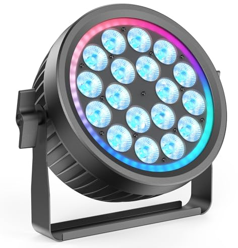 18x10W LED Par Strahler RGBW, Par Scheinwerfer DMX mit RGB-Ring, Bühnenlicht Partylicht mit Sound Aktivierung und Strobe, Discolicht mit 4 Beleuchtung Modi für DJ Bar Halloween Weihnachten