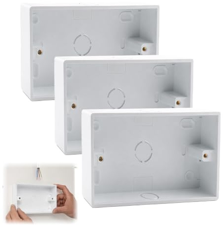 3 Pcs 2 Gang Surface Mounted Double Socket Back Box 146 Type, Light Switches and Power Sockets, Plastic Electrical Surface Mounted Double Socket for Home and Office Wiring Installation(White）